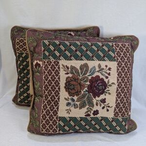 Vintage Elegant Floral Tapestry Pillows - Cream and Brown